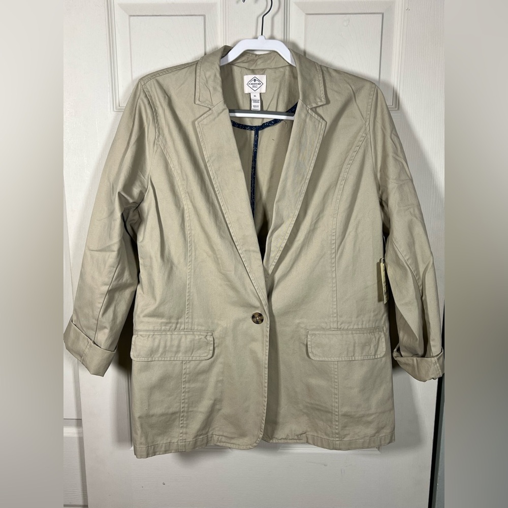 St. John’s Bay Khaki Utility Blazer Jacket XL Cotton Button Front NWT - Picture 5 of 8